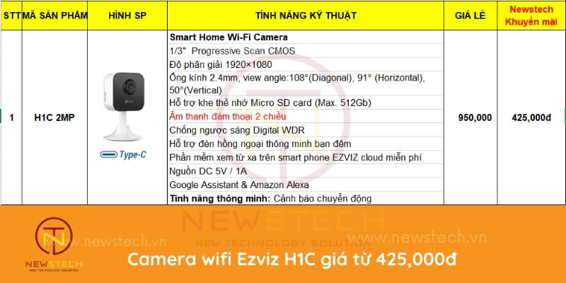 Camera wifi Ezviz H1C tại Quận 1